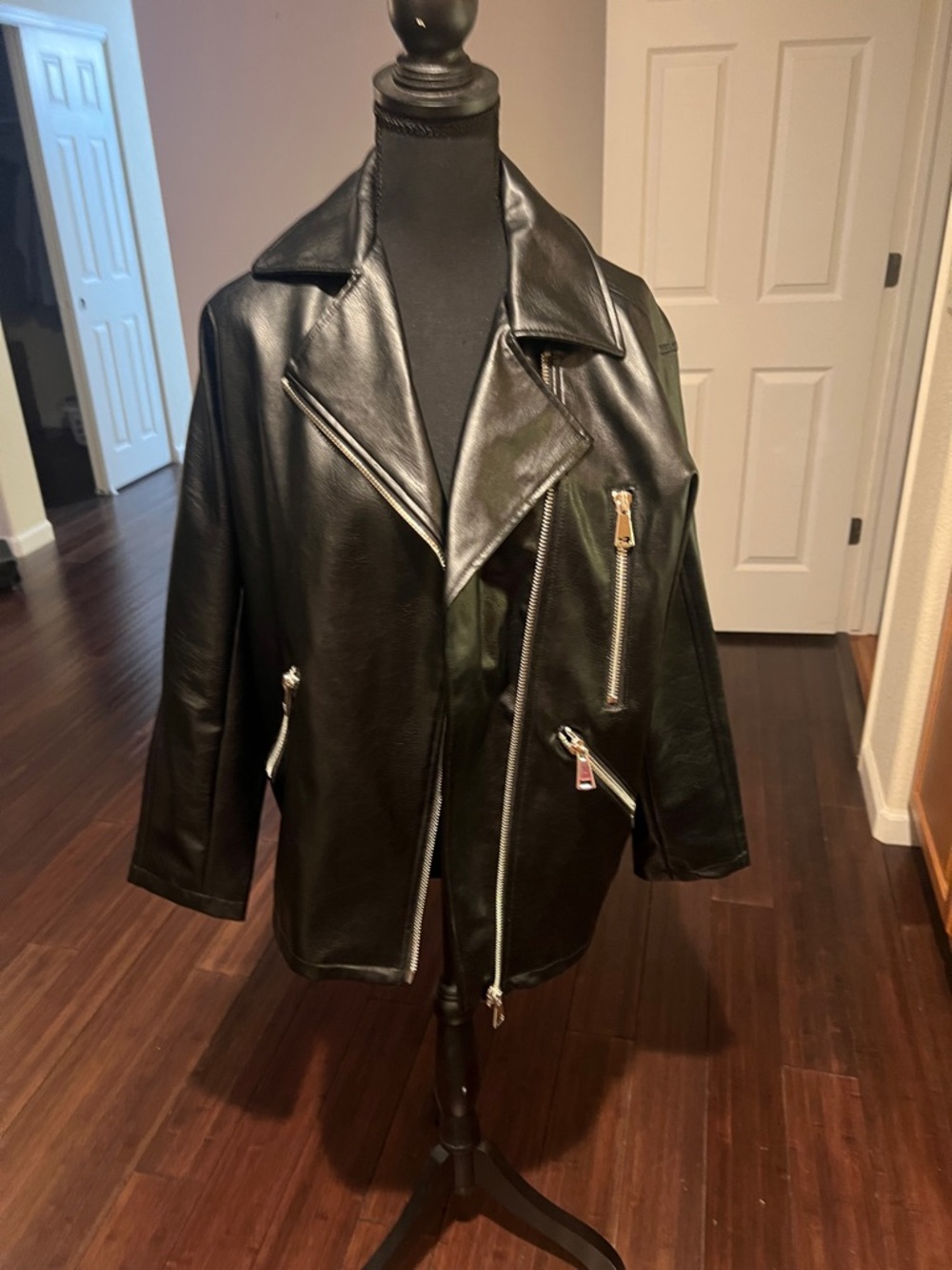 Maeve faux  Black Leather Bomber-Style Moto Jacket